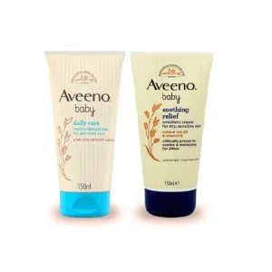aveeno baby combo, aveeno baby cream, aveeno baby lotion, baby skincare products, soothing relief cream, daily care lotion, baby moisturizing cream, sensitive skin baby cream, baby skin care bangladesh, original baby products, authentic baby lotion, baby health care, niyoza baby combo,Aveeno Baby Daily Care Moisturising Lotion and Soothing Relief Emollient Cream combo pack for baby skincare