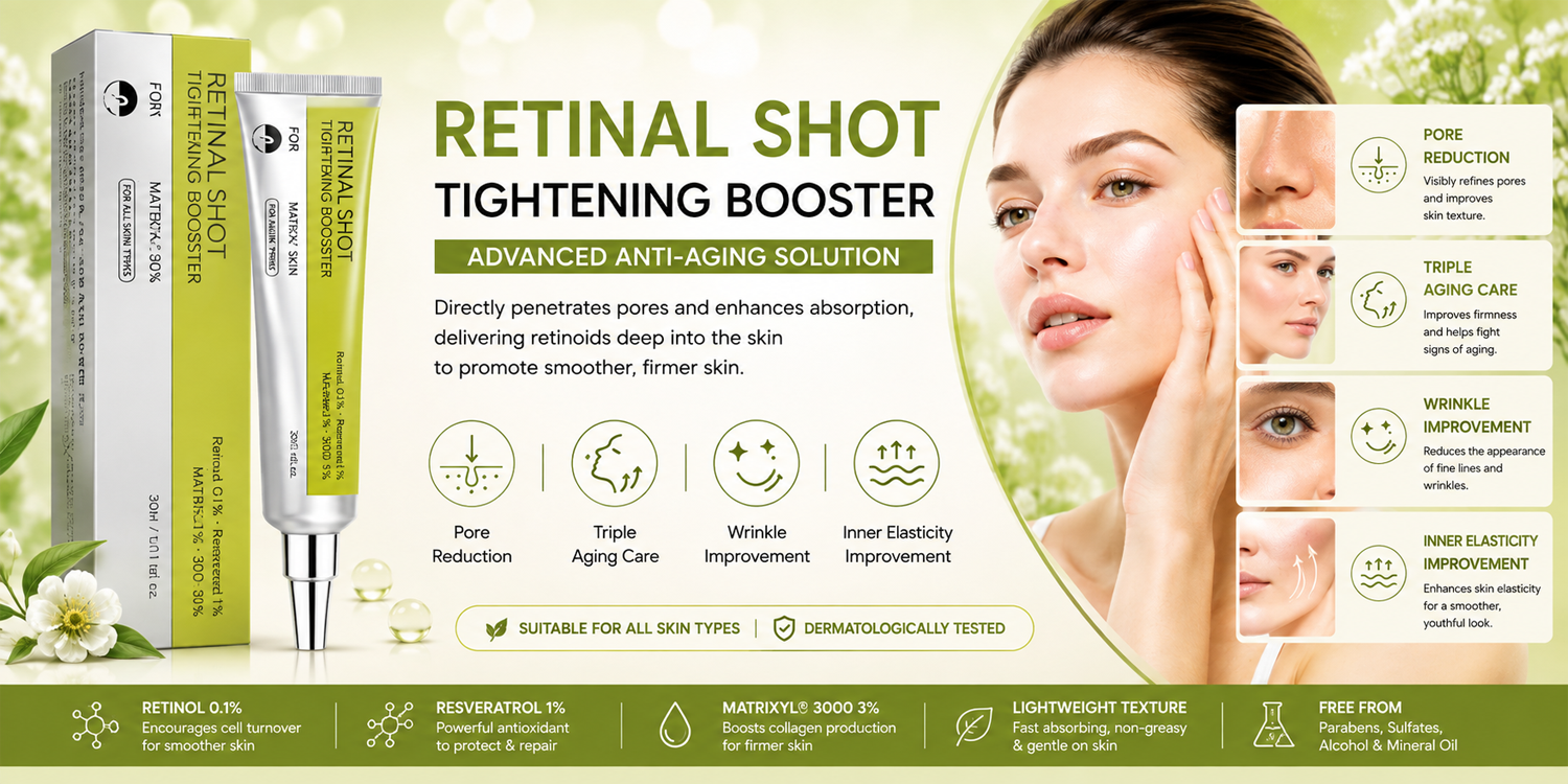 Retinal shot tightening booster tube and box with facial results