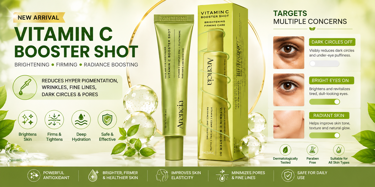 Vitamin c booster shot skincare tube and box with brightening benefits